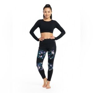 Victoria’s Secret PINK High Waisted Bonded Mesh Leggings Black Floral Sz L
